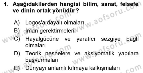 Felsefe Dersi 2024 - 2025 Yılı Yaz Okulu Sınav Soruları 1. Soru