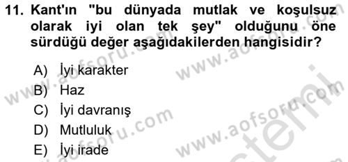 Felsefe Dersi 2024 - 2025 Yılı Yaz Okulu Sınav Soruları 11. Soru