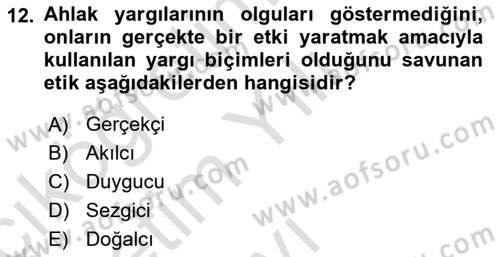 Felsefe Dersi 2024 - 2025 Yılı Yaz Okulu Sınav Soruları 12. Soru