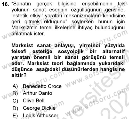 Felsefe Dersi 2024 - 2025 Yılı Yaz Okulu Sınav Soruları 16. Soru