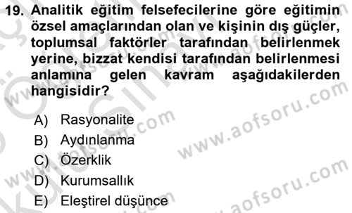 Felsefe Dersi 2024 - 2025 Yılı Yaz Okulu Sınav Soruları 19. Soru