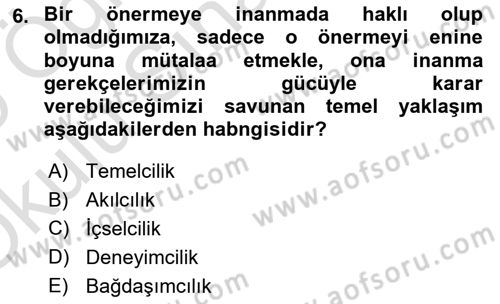 Felsefe Dersi 2024 - 2025 Yılı Yaz Okulu Sınav Soruları 6. Soru