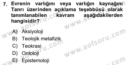 Felsefe Dersi 2024 - 2025 Yılı Yaz Okulu Sınav Soruları 7. Soru