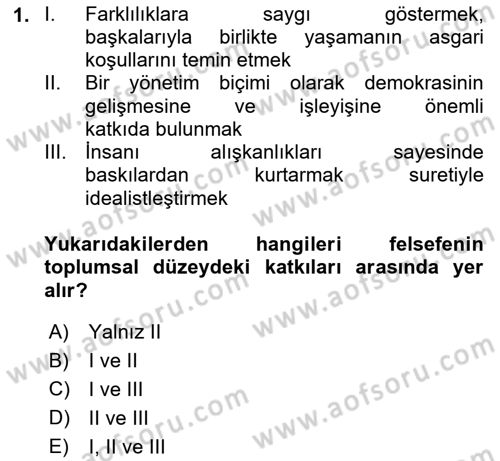 Felsefe Dersi 2025 - 2026 Yılı (Vize) Ara Sınav Soruları 1. Soru