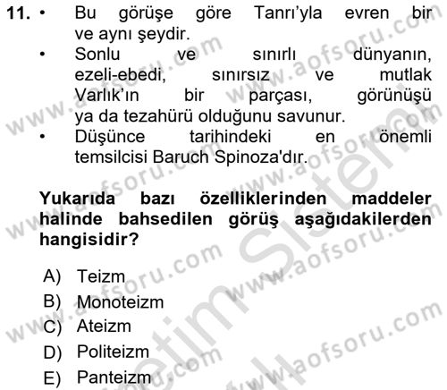 Felsefe Dersi 2025 - 2026 Yılı (Vize) Ara Sınav Soruları 11. Soru