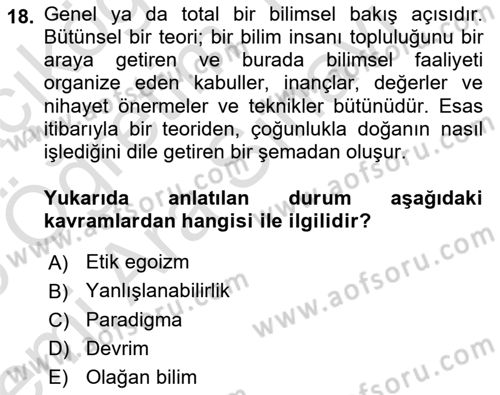Felsefe Dersi 2025 - 2026 Yılı (Vize) Ara Sınav Soruları 18. Soru