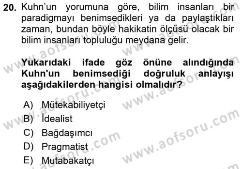 Felsefe Dersi 2025 - 2026 Yılı (Vize) Ara Sınav Soruları 20. Soru