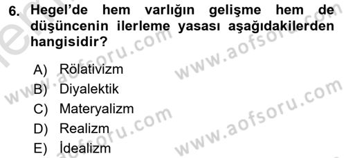 Felsefe Dersi 2025 - 2026 Yılı (Vize) Ara Sınav Soruları 6. Soru