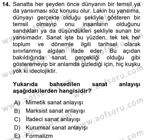 Felsefe Dersi 2025 - 2026 Yılı (Final) Dönem Sonu Sınav Soruları 14. Soru
