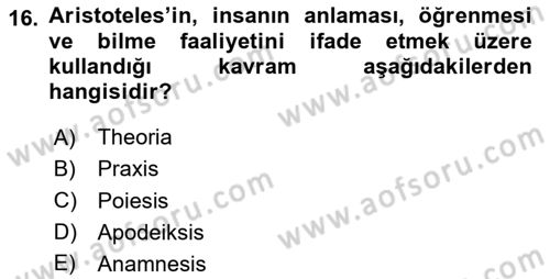 Felsefe Dersi 2025 - 2026 Yılı (Final) Dönem Sonu Sınav Soruları 16. Soru