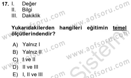 Felsefe Dersi 2025 - 2026 Yılı (Final) Dönem Sonu Sınav Soruları 17. Soru