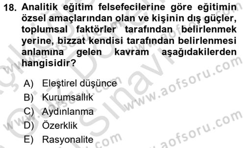 Felsefe Dersi 2025 - 2026 Yılı (Final) Dönem Sonu Sınav Soruları 18. Soru