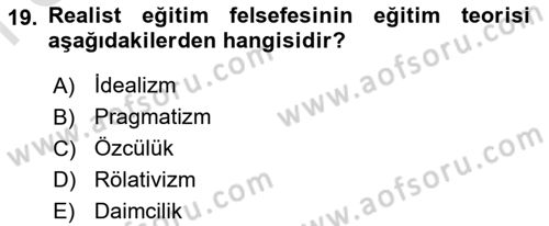 Felsefe Dersi 2025 - 2026 Yılı (Final) Dönem Sonu Sınav Soruları 19. Soru