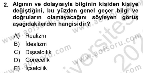 Felsefe Dersi 2025 - 2026 Yılı (Final) Dönem Sonu Sınav Soruları 2. Soru