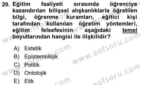 Felsefe Dersi 2025 - 2026 Yılı (Final) Dönem Sonu Sınav Soruları 20. Soru