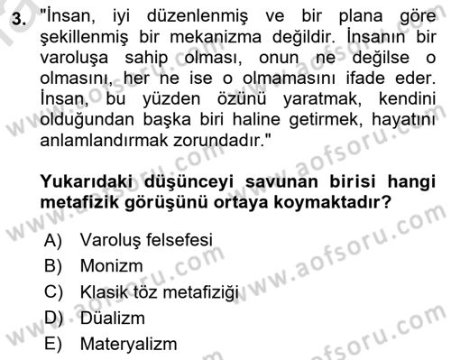 Felsefe Dersi 2025 - 2026 Yılı (Final) Dönem Sonu Sınav Soruları 3. Soru