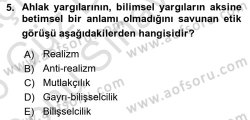 Felsefe Dersi 2025 - 2026 Yılı (Final) Dönem Sonu Sınav Soruları 5. Soru