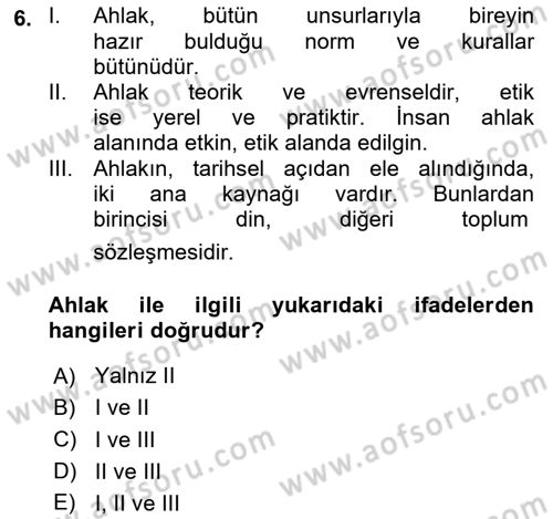 Felsefe Dersi 2025 - 2026 Yılı (Final) Dönem Sonu Sınav Soruları 6. Soru