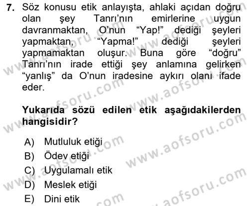 Felsefe Dersi 2025 - 2026 Yılı (Final) Dönem Sonu Sınav Soruları 7. Soru