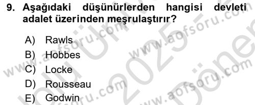 Felsefe Dersi 2025 - 2026 Yılı (Final) Dönem Sonu Sınav Soruları 9. Soru