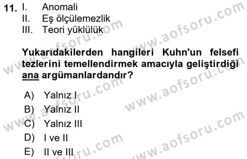 Felsefe Dersi 2025 - 2026 Yılı Yaz Okulu Sınav Soruları 11. Soru