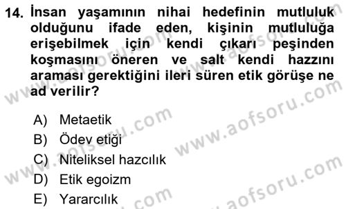 Felsefe Dersi 2025 - 2026 Yılı Yaz Okulu Sınav Soruları 14. Soru