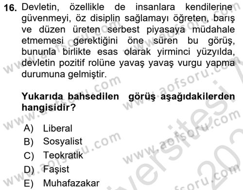 Felsefe Dersi 2025 - 2026 Yılı Yaz Okulu Sınav Soruları 16. Soru
