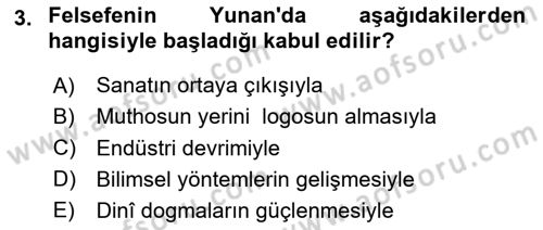 Felsefe Dersi 2025 - 2026 Yılı Yaz Okulu Sınav Soruları 3. Soru