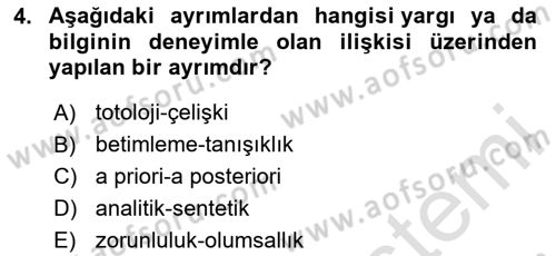 Felsefe Dersi 2025 - 2026 Yılı Yaz Okulu Sınav Soruları 4. Soru