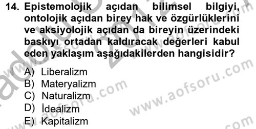Eğitim Felsefesi Dersi 2012 - 2013 Yılı (Vize) Ara Sınav Soruları 14. Soru