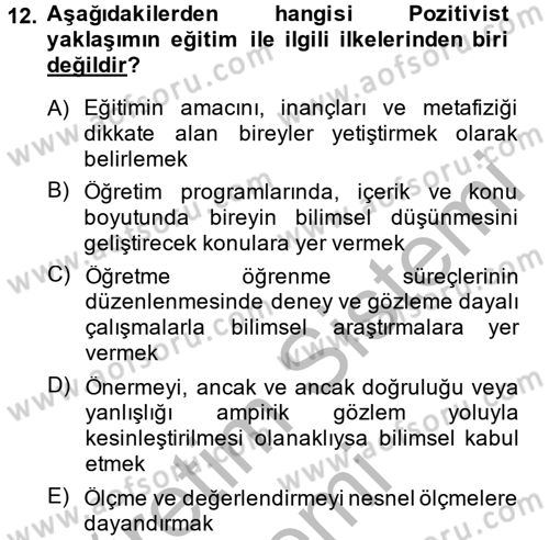 Eğitim Felsefesi Dersi 2013 - 2014 Yılı (Vize) Ara Sınavı 12. Soru