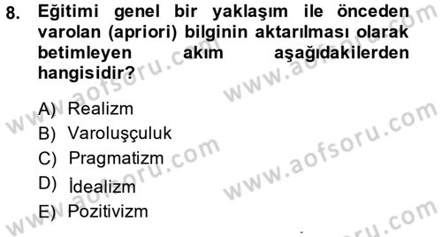 Eğitim Felsefesi Dersi 2013 - 2014 Yılı (Vize) Ara Sınav Soruları 8. Soru