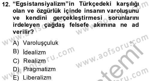 Eğitim Felsefesi Dersi 2014 - 2015 Yılı (Vize) Ara Sınav Soruları 12. Soru