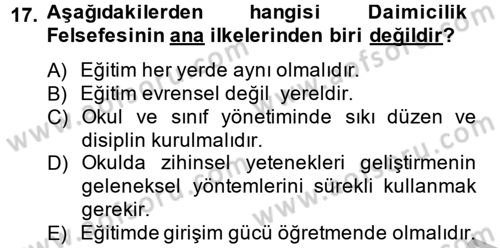 Eğitim Felsefesi Dersi 2014 - 2015 Yılı (Vize) Ara Sınav Soruları 17. Soru