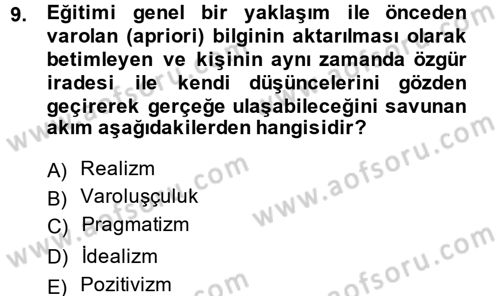 Eğitim Felsefesi Dersi 2014 - 2015 Yılı (Vize) Ara Sınav Soruları 9. Soru