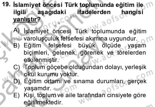 Eğitim Felsefesi Dersi 2014 - 2015 Yılı (Final) Dönem Sonu Sınav Soruları 19. Soru