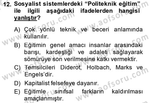 Eğitim Felsefesi Dersi 2014 - 2015 Yılı Tek Ders Sınav Soruları 12. Soru