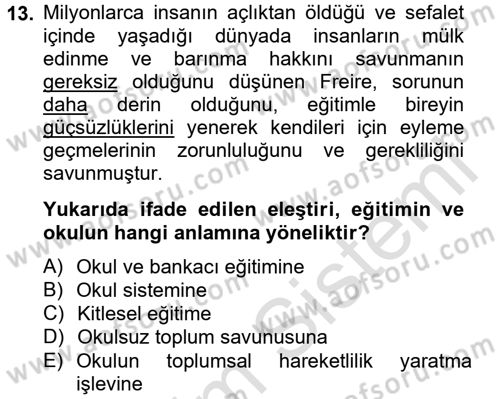 Eğitim Felsefesi Dersi 2014 - 2015 Yılı Tek Ders Sınav Soruları 13. Soru