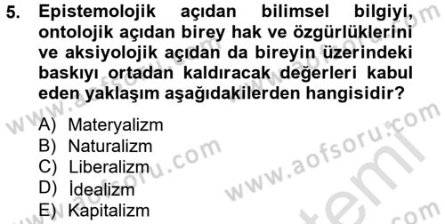 Eğitim Felsefesi Dersi 2014 - 2015 Yılı Tek Ders Sınav Soruları 5. Soru