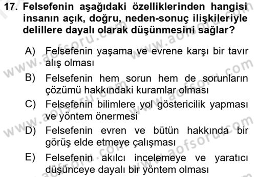 Eğitim Felsefesi Dersi 2015 - 2016 Yılı (Vize) Ara Sınav Soruları 17. Soru