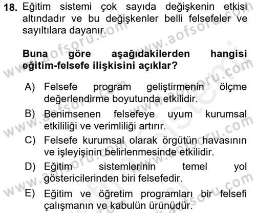Eğitim Felsefesi Dersi 2015 - 2016 Yılı (Vize) Ara Sınav Soruları 18. Soru