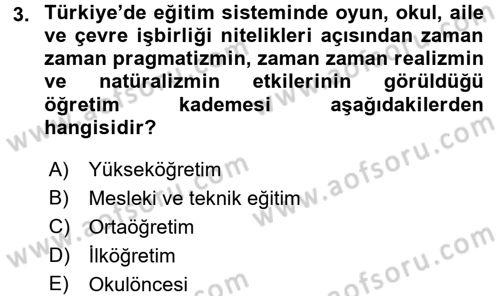 Eğitim Felsefesi Dersi 2015 - 2016 Yılı (Vize) Ara Sınav Soruları 3. Soru