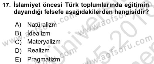 Eğitim Felsefesi Dersi 2015 - 2016 Yılı (Final) Dönem Sonu Sınav Soruları 17. Soru