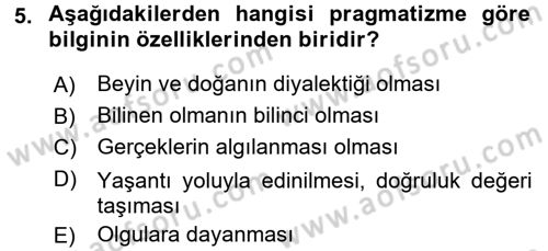 Eğitim Felsefesi Dersi 2016 - 2017 Yılı 3 Ders Sınav Soruları 5. Soru
