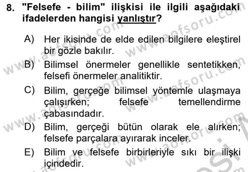 Eğitim Felsefesi Dersi 2016 - 2017 Yılı (Vize) Ara Sınav Soruları 8. Soru