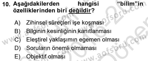 Eğitim Felsefesi Dersi 2016 - 2017 Yılı (Final) Dönem Sonu Sınav Soruları 10. Soru