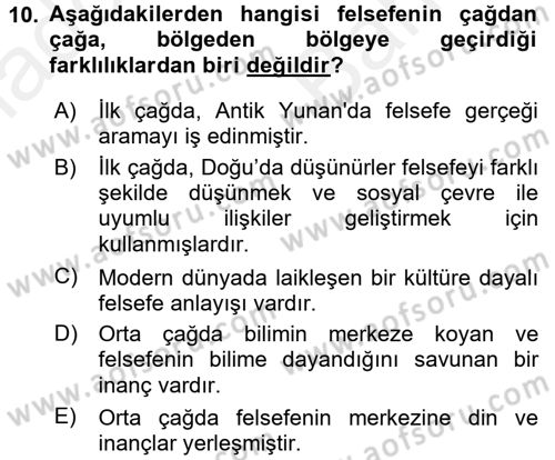 Eğitim Felsefesi Dersi 2017 - 2018 Yılı (Vize) Ara Sınav Soruları 10. Soru