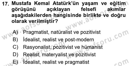 Eğitim Felsefesi Dersi 2017 - 2018 Yılı (Vize) Ara Sınav Soruları 17. Soru