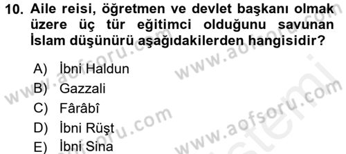 Eğitim Felsefesi Dersi 2017 - 2018 Yılı (Final) Dönem Sonu Sınavı 10. Soru