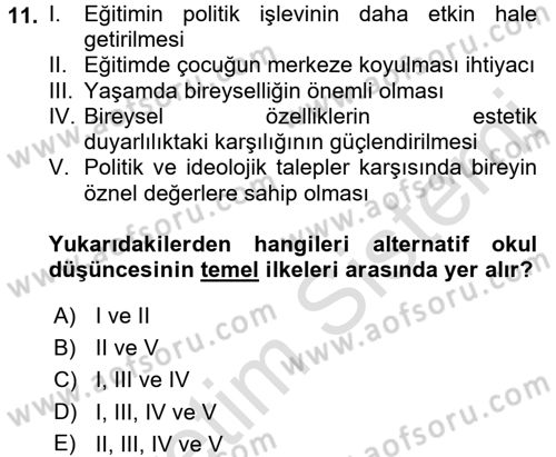 Eğitim Felsefesi Dersi 2018 - 2019 Yılı 3 Ders Sınav Soruları 11. Soru